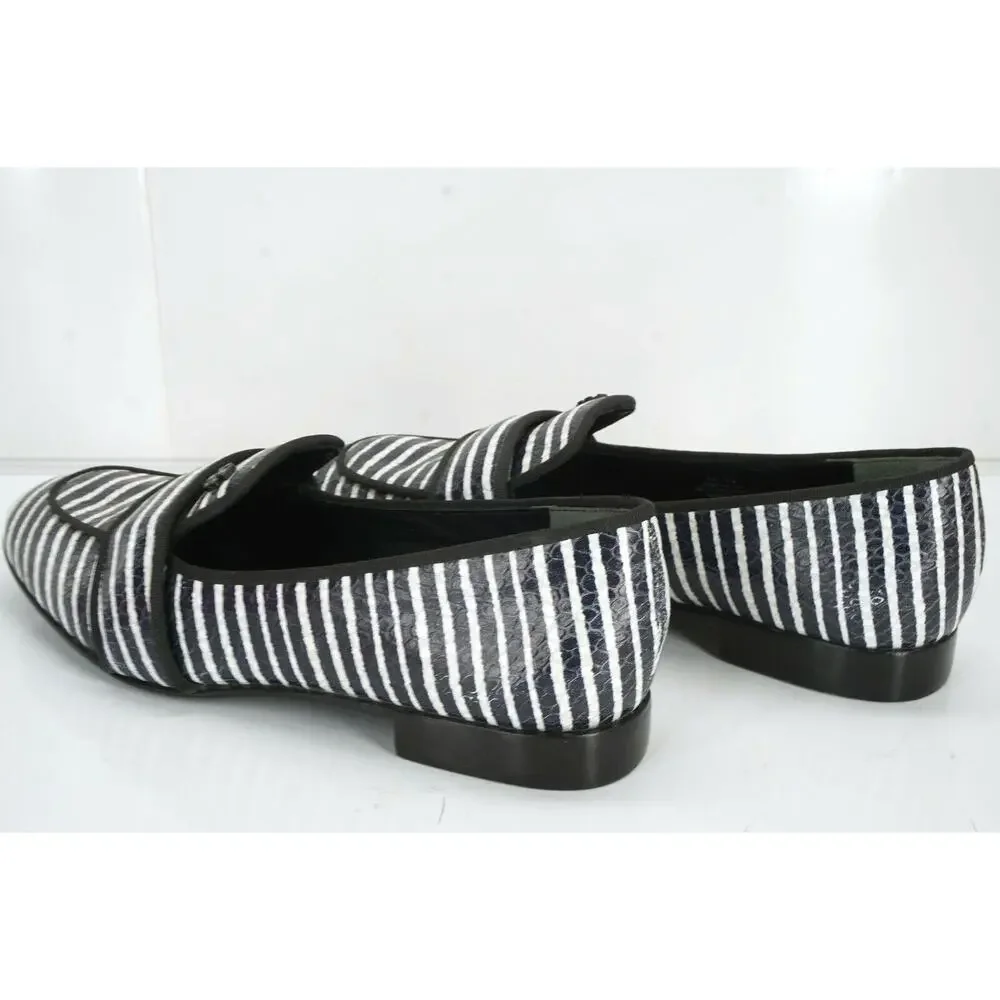 Tory Burch Evette Striped Patent Penny Loafer Flats SZ 5 $325 NIB